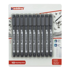 edding 1880 profipen - black - set of 10 -line width 0.1-1.0 mm-fineliner pen for precise writing, sketching and technical drawing - fine, metal-encased nib - suitable for use with rulers and stencils