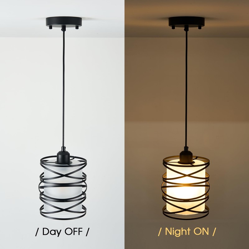 3 PACK Frosted Glass Pendant Light Fixtures 6.3Inch Spiral Metal