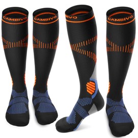 CAMBIVO 2 Pairs Compression Socks for Women and Men(15-20 mmHg), Graduated Compression for Running, Swelling, Flight(HC20 Black, LXL)