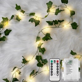 suddus suddus Vine with Fairy Lights Battery Operated, 33ft 100 LED Ivy String Lights with Remote, Leaf Lights for Bedroom, Room, Wall, Garden, Party, Wedding Decor (Warm White)