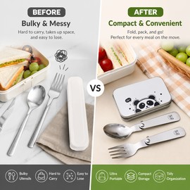 Portable Folding Cutlery Set for Kids – 3-Piece Stainless Steel Spoon, Fork & Chopsticks with Travel Case