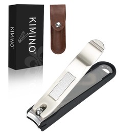 KIMINO Nail Clippers with Cover [Nail Clipper Plus Fine File and Splatterproof] Anti-Slip for Hands and Legs, Includes Leather Storage Bag