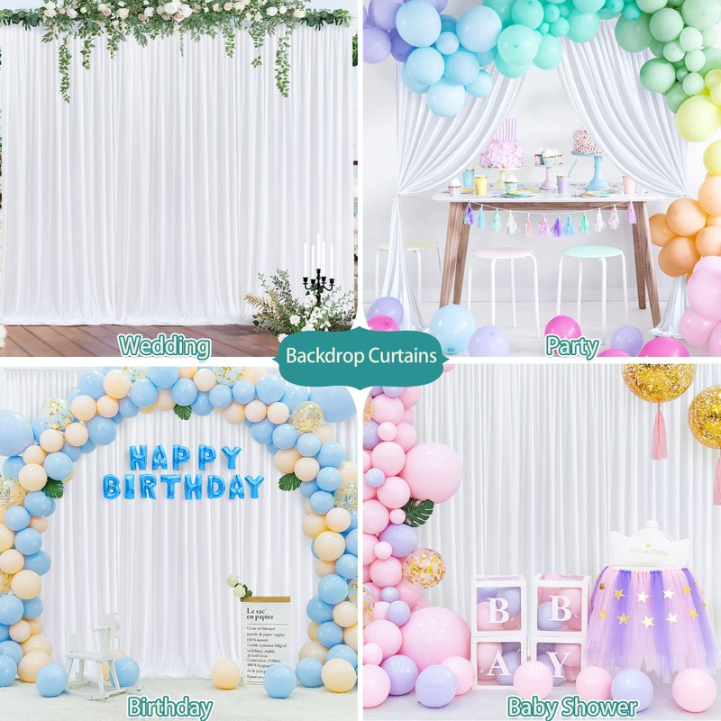 10 x 8FT White Backdrop Curtains for Wedding Drapes for