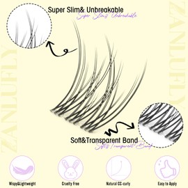 Cluster Lashes Natural Eyelash Clusters CC-Curly Eyelash Extension Wispy Individual Lashes Clusters Clear Band ZANLUFLY DIY Lash Extension (9MM 10MM 11MM,140Pcs)