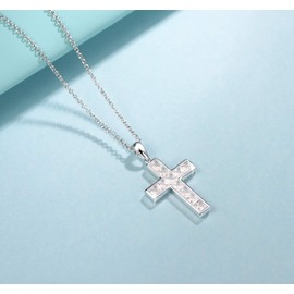 FANCIME Cross Necklace For Women 925 Sterling Silver Cubic Zirconia Cross Delicate Necklace Dainty Pendant Fine Jewelry Gift For Women, 18" Chain
