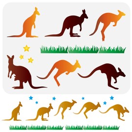 FINGERINSPIRE Kangaroo Painting Stencil 21 x 29.7 cm Reusable Kangaroo Star Grass Drawing Stencil Jumping Kangaroo Pattern Animal Stencil for Painting on the Wall, Wood, Fabric, Furniture