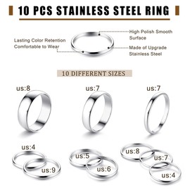 MILACOLATO 10 Pcs Knuckle Rings Set Stainless Steel Ring Simple Smooth Finger Stackable Rings Set for Women Plain Band Rings Silver