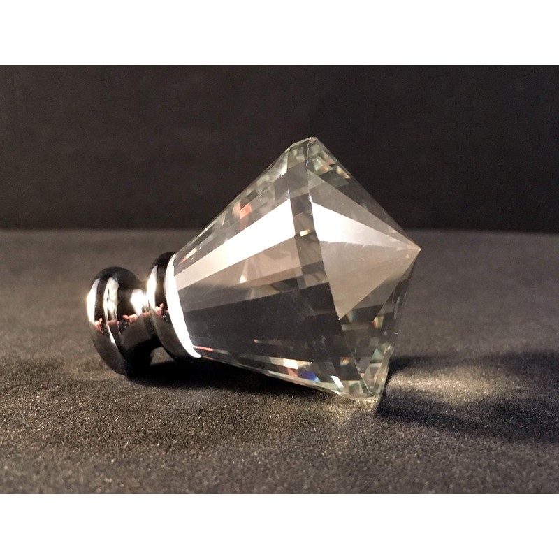 Lamp Finial-Crown Diamond Faceted Crystal Polished Chrome Base