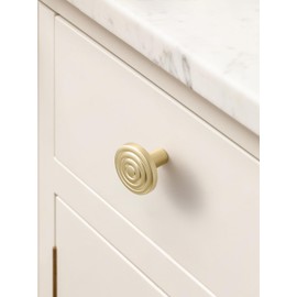 JIASENBAO 5 Pack Gold Cabinet Knobs Round Brushed Brass Drawer Pulls Circle Bathroom Dresser Handles Hardware Zinc Alloy