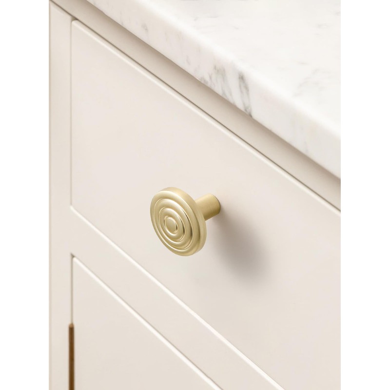 JIASENBAO 5 Pack Gold Cabinet Knobs Round Brushed Brass Drawer