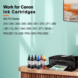 KSUMEI Ink Refill Kit for Canon 210 240 243 245 250 270 280 CL 241 244 246 251 271 281XL PGI-225 CLI-226 PGI-1200 PGI-2200 Ink Cartridge 100 ml Bottle (3*Black, Cyan, Magenta, Yellow)