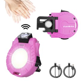 EverBrite COB Keychain Work Light, Mini Rechargeable Magnetic Keychain Light, Sensor Mode, Multifunctional Small Keychain Flashlights, Portable, Waterproof, for Camping, Hiking, 6 Modes, Pink, 2 Pack