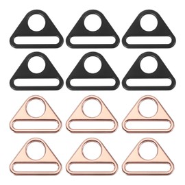 PATIKIL 1.3 Inch Triangle Buckle Adjuster, 12 Pcs Triangle D Ring Metal Buckles with Bar Swivel Clip for Bag Strap Webbing Dog Tag Clip, Rose Gold/Matte Black