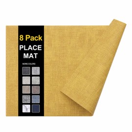 homing Faux Leather Heat Resistant Placemats Set of 8 – Waterproof Wipeable Dining PU Place Mats for Indoor & Outdoor, Easy to Clean - Yellow