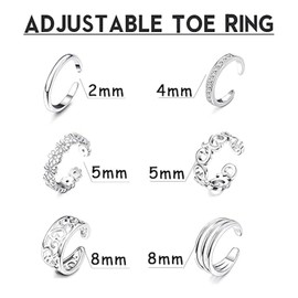5 pcs 5 different Pcs Open Toe Rings Set for Women Girls Silver Simple Adjustable Knuckle Ring Foot Jewelry