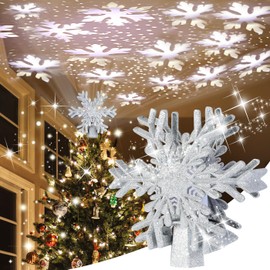 Purplecrystal Decoración del árbol de Navidad con Copos de Nieve Blancos,proyección giratoria de 360°decoración del de Copos de Nieve led,del de Copos de Nieve Brillantes en 3D