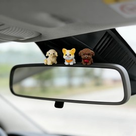 Qiwen Set of 6 Mini Cute Dog Car Interior Accessories Dashboard Decorations,Cute Car Dash Decor Rearview Mirror Ornament for Women Girl (Yellow Dog)