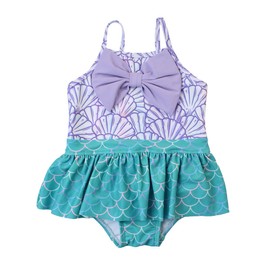 RuffleButts Girls UPF50+ Sun Protection Princess Sleeveless One Piece Swimsuit - Magical Mermaid, 4T