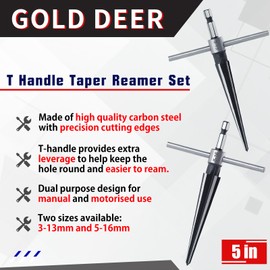 GOLD DEER Taper Reamer Woodworking Fine T-Shaped Hex Shank 3-13mm 5-16mm Deburring Tool Taper Reamer Hex Shaft Reamer Craft Reamer T-Handle Taper Reamer Set for Metal Processing Fine Workmanship and Deburring Tool Chamfering Screw Hole Drilling Range 3-1