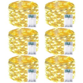 6-Pack Fairy Lights Battery Operated with Timer, Waterproof 16FT 50 LED String Lights Outdoor Indoor, Twinkle Lights for Bedroom Home DIY Classroom Birthday Christmas Parties Centerpiece (Warm White)