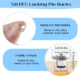 GEEHUA 50PCS Locking Pin Backs, Locking Pin Keeper Clasp Metal Pin Locks Back Flat Head Clamp Needle Back Lock for Brooches Enamel Lapel Pins(Silver)