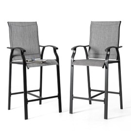 NUU GARDEN 2 Piece Outdoor Patio Bar Stools, All-Weather Textilene High Bar Stools Set of 2 with Powder-Coated Iron Frame, for Patio, Deck and Garden, Gray