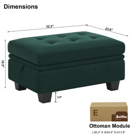 Belffin Small Storage Ottoman Module for Modular Sectional Sofa Green