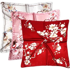 3 Pcs 35 Inches Silk Scarf Satin Head Hair Bandana Wrap Neck for Women - Color: Aquamarine,navy,khaki