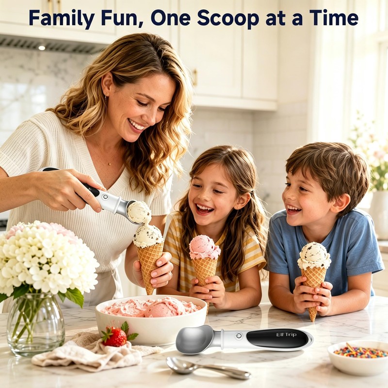 Rechargeable Heated Ice Cream Scoop with LED Display, Safety On/Off