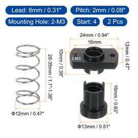 QUARKZMAN Pack of 2 Tr8 x 8 T8 POM Anti-Backlash Spring Loaded Nut, Elimination Gap Nut (Acme Thread, 2 mm Pitch 4 Start, 8 mm Feed) with 2-M3 Holes for DIY CNC 3D Printer Parts