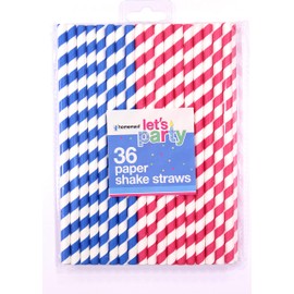 Homemaid - 36 Blue and Pink Striped Paper Straws for Shakes Smoothies and Other Cold Drinks - Biodegradable