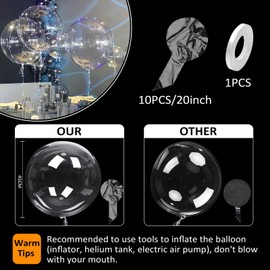 Bealif Large Bobo Balloons, 10 Pcs 20 Inch Clear Balloons Pack, Bubble Transparent Balloons Fillable for Photo Shoot Birthday Party Wedding Engagement Baby Shower Anniversary Decoration