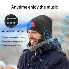 Fostex Bluetooth Beanie for Men,Bluetooth Hat with Light,Beanie with Headphones,Music Hat and Built-in Speaker Mic, Christmas Birthday Gifts for Men Dad Mom Women Black