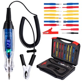 Test Light Probe Kit, 3-72V DC LED Digital Automotive Circuit Tester with Voltmeter, 18 Pieces Multi Function Auto Fuse Voltage Tester Electric Probe Test Kit