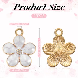 20Pcs Gold Plated Cherry Blossom Charms - Enamel Flower Pendants for Jewellery Making Bracelets, Necklaces, Earrings, Cute Small Flower Charms for Jewelry Making Kit,Zinc Alloy DIY Craft Charm, 1.4cm