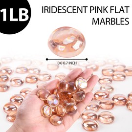 FUTUREPLUSX 1LB Pink Flat Glass Marbles, Vase Fillers Gems Fish Bowl Marbles Decorative Glass Pebbles for Vases Aquarium Floral Smooth Stone