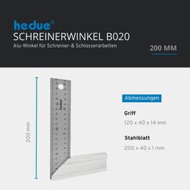 Hedue Try Square 20 cm, 1-Piece, B020