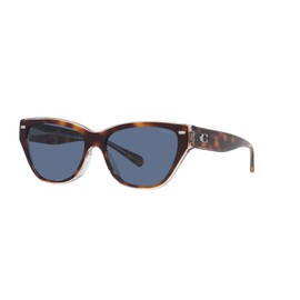 Coach HC8370F Low Bridge Fit Sunglasses, Tortoise/Transparent Beige/Blue Solid, 56 mm