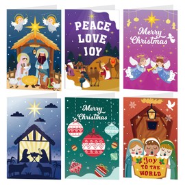 HOWAF 72 Pieces Christmas Greeting Card Sets, Christmas Religious Cards with Envelopes and Seal Stickers, Christmas Post Card for Christmas Holiday Celebration Supplies, 6 Designs
