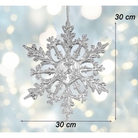 Kremers Schatzkiste Ice Crystal Hanging 30 cm Acrylic Snowflake Transparent Winter Decoration Window Decoration Christmas Decoration Crystal Look Christmas Winter Time