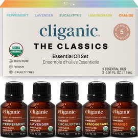 Cliganic Set de 5 Aceites Esenciales Orgánicos para Difusor, 15 ml c/u