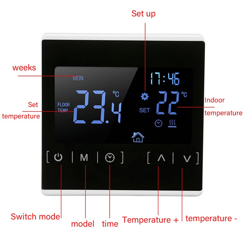 Smart Thermostat Backlit Touch Screen Dual Control Temperature Controller for