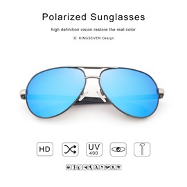 KINGSEVEN Classic Polarized Sunglasses for Men Women Retro Aluminum magnesium Sun glasses K725 (GrayBlue)