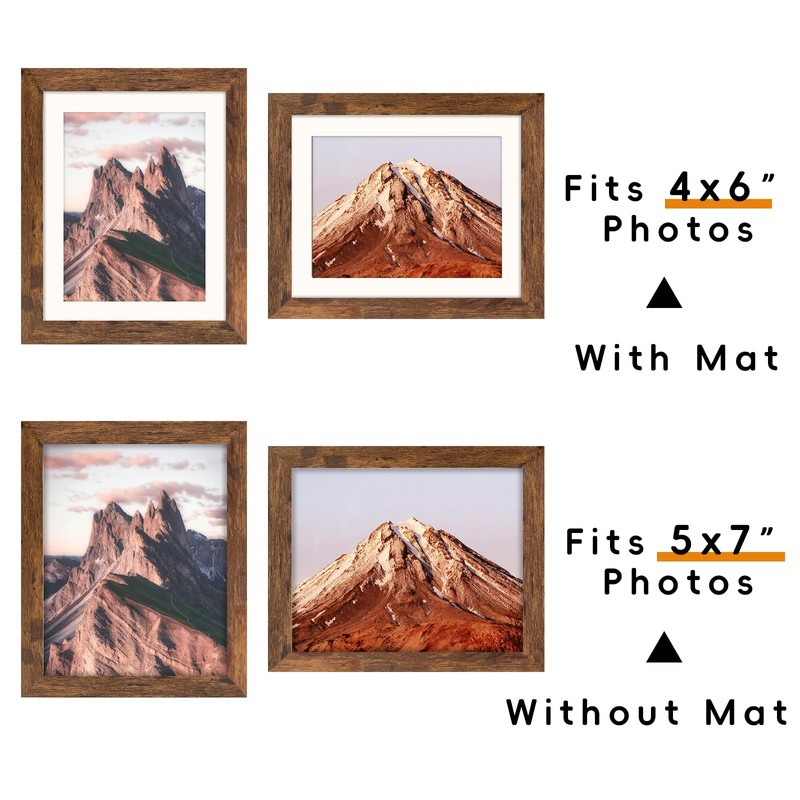SNXJWA Brown 5x7 Picture Frame with Mat for 4x6 Display,