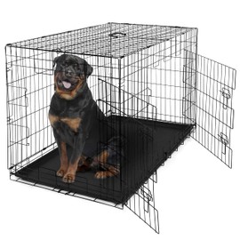 CAPHAUS Foldable Dog Crate Wire Metal Kennel w/Leak-Proof Pan & Protecting Feet & Divider Panel, Small, Medium & Large Indoor Cage, 48” w/Single or Double Doors