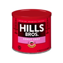 Hills Bros. Donut Shop Ground Coffee – Premium Arabica Coffee Beans – Medium Roast, Rich Flavor Cup After Cup – Recyclable Steel Can for Freshness – Certified Kosher – 23 OZ Can
