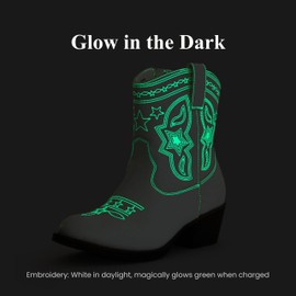 Girls Cowgboy Boots Little Big Kids Cowgirl Western Boots Boys Glow In The Dark Horse Riding Shoes Short Calf Sparkly Star Embroidered Round Toe Side Zipper Low Heel Party Birthday Pull on