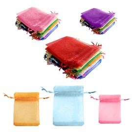 FUNCYboo 120PCS Organza Bags Jewelry Bags,Small medium Large organza bags with Drawstring Mix Colors Organza Gift Bags Clear Seal Resealable Hang Jewelry Gift bags for Wedding Favors Jewelry Candy.