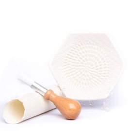 The Grate Plate 3 Piece Handmade Ceramic Garlic Grater Set - Grater, Peeler, Brush