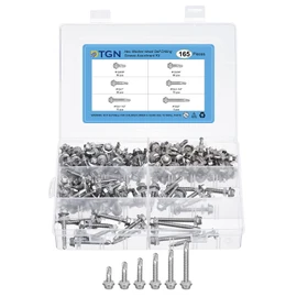 DTGN 165Pcs #12 Hex Washer Head Self Drilling Screws Kit - 5/8", 3/4", 1", 1-1/4", 1-1/2", 2" 410 Stainless Steel Self Tapping Sheet Metal Screw Assortment - Good for Metal